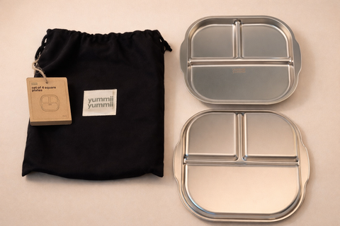 Firkantet Tallerken Sæt i Rustfrit Stål - 4 stk