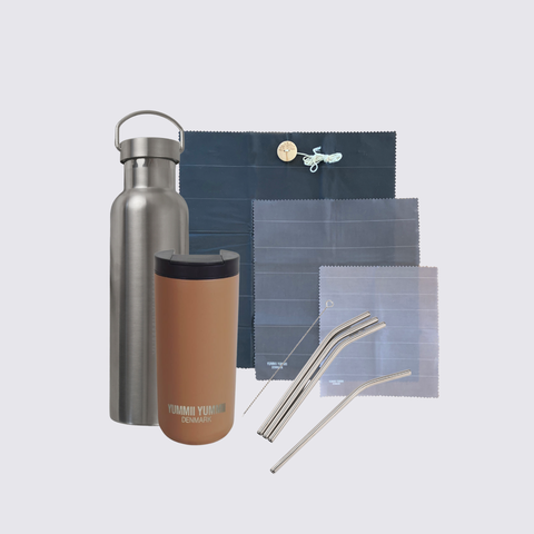 Julegave sæt voksen 1 - Bivokspapir, Termokop, Drikkedunk & sugerør