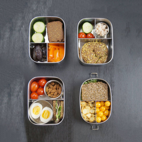 Bento Medium+ 3 i rustfrit stål 18/8 med æg, sandwich og grøntsager fra Yummii Yummii