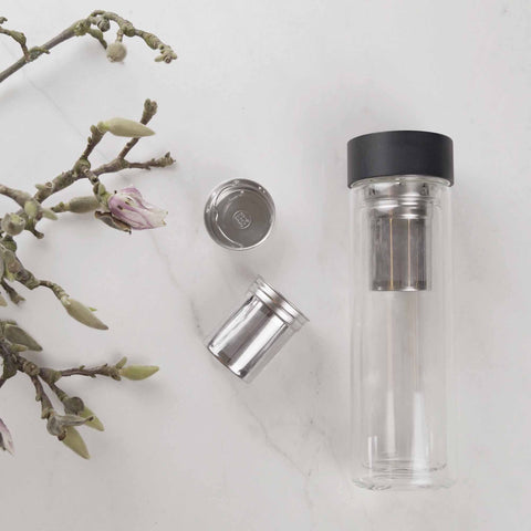 Yummii Yummii Thermo Bottle with Tea Infuser - Black Glass Bottles Borosilicate Glass